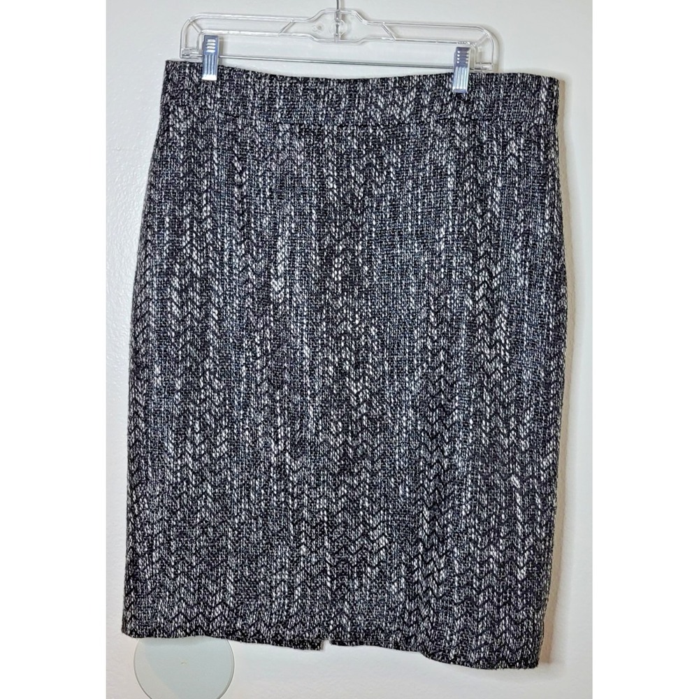 J CREW No. 2 Wool Blend Pencil Skirt Black Grey Tweed Size 16 Classic Work